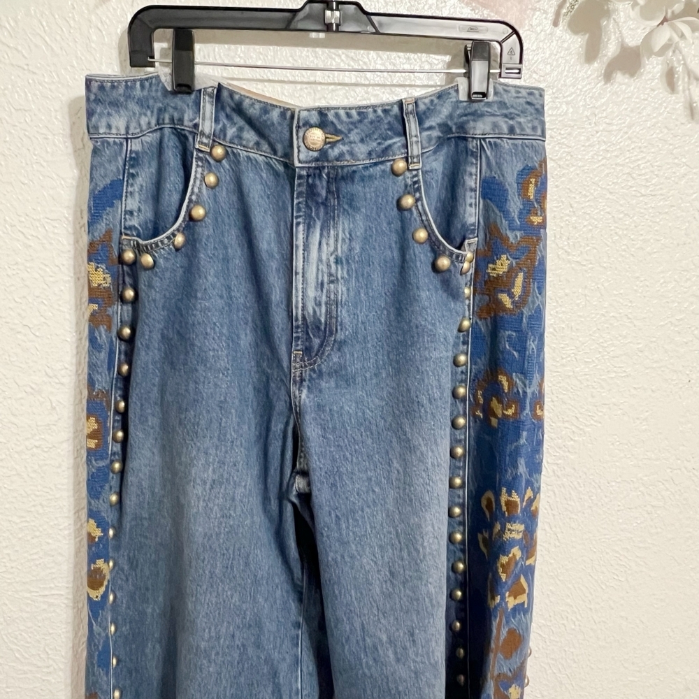 NWT Farm Rio Denim Metal Details Embroidered High Waist Jeans - Picture 4 of 11
